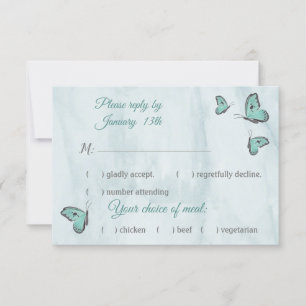 tarjeta rsvp de respuesta de mariposas azules verd