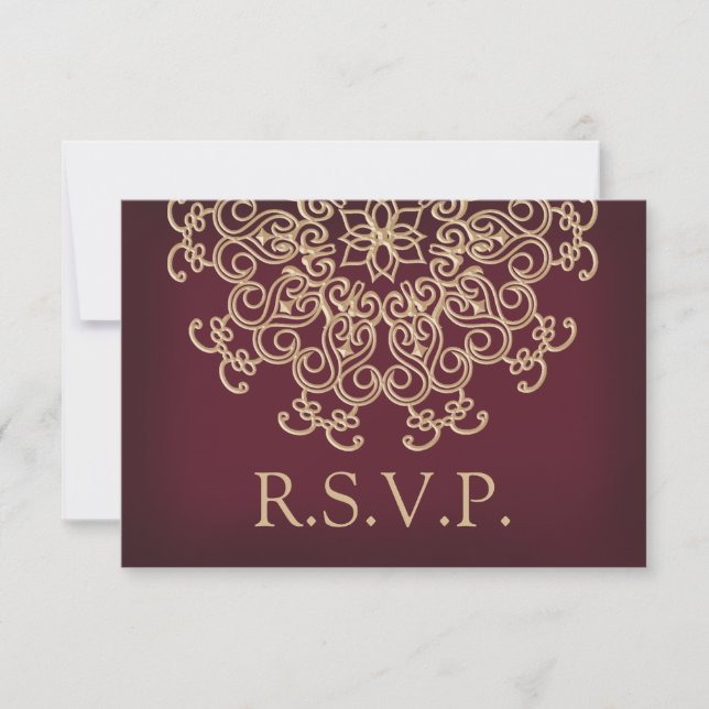 TARJETA RSVP DE RESPUESTA DE MARROON Y ORO INDIO (Anverso)