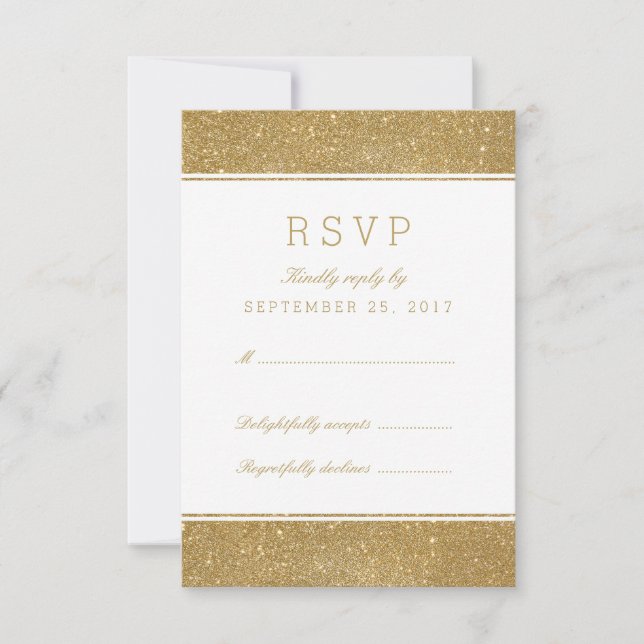 Tarjeta RSVP de respuesta de Purpurina de oro Faux (Anverso)