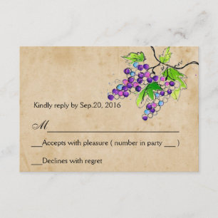 Tarjeta RSVP de respuesta de uvas artísticas de am