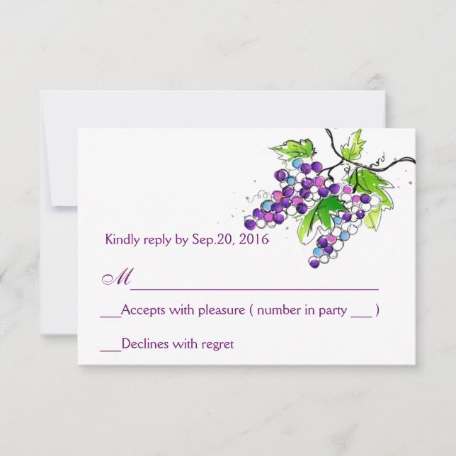 Tarjeta RSVP de respuesta de uvas artísticas de am (Anverso)