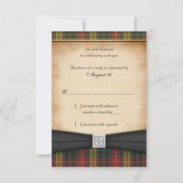 Tarjeta RSVP de respuesta del Boda de Tartán capea (Anverso)