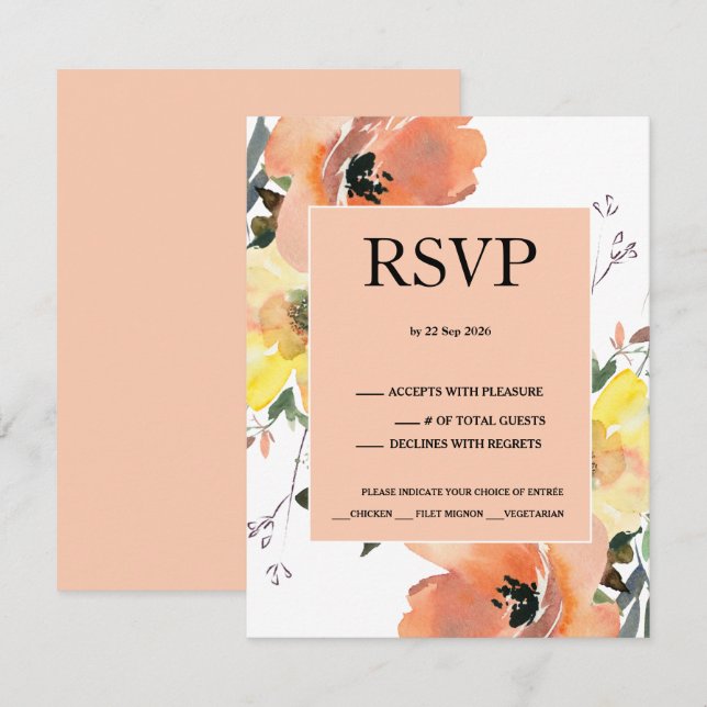 Tarjeta RSVP de Respuesta Floral de Peach (Anverso / Reverso)