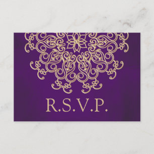 TARJETA RSVP DE RESPUESTA INDIA DE PURPLE Y GOLD