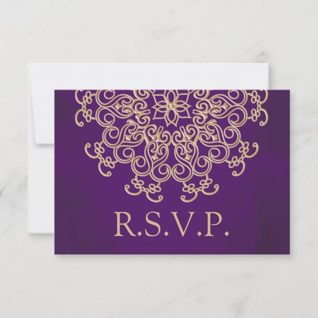 TARJETA RSVP DE RESPUESTA INDIA DE PURPLE Y GOLD (Anverso)