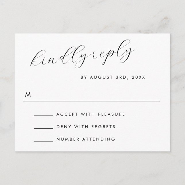 Tarjeta RSVP de respuesta simple de Boda de script (Anverso)