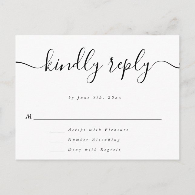 Tarjeta RSVP de respuesta simple de Boda de script (Anverso)