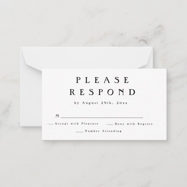 Tarjeta RSVP de respuesta simple y moderna de Boda (Anverso)
