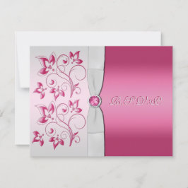 Tarjeta RSVP de RIBBON plateado y floral rosa IMPR