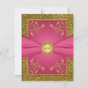 Tarjeta RSVP de RIBBON rosa y dorada floral IMPRES