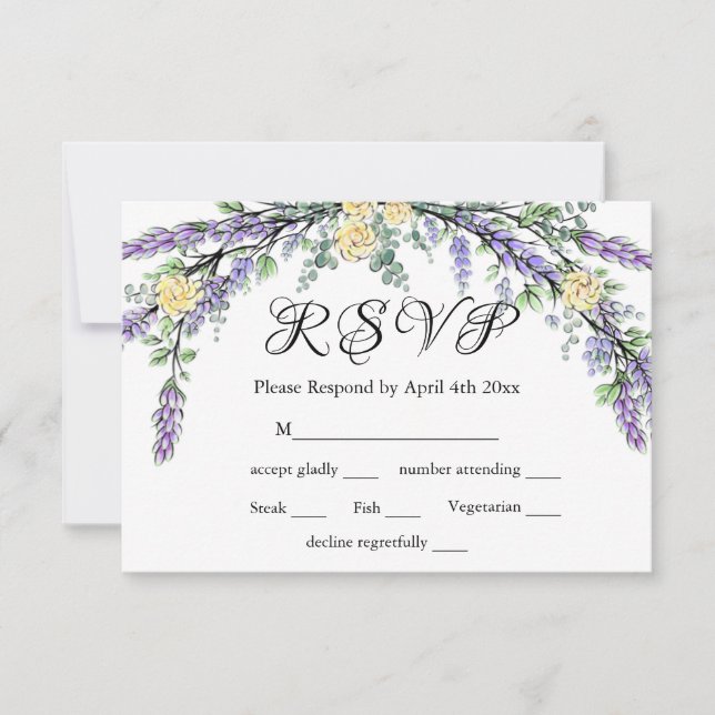 Tarjeta RSVP de Rosa Amarillo y Eucalipto de Lavan (Anverso)