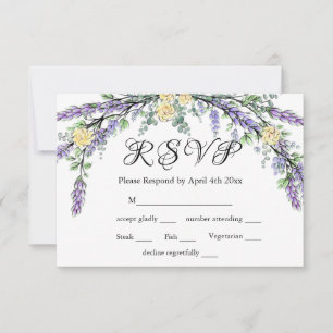 Tarjeta RSVP de Rosa Amarillo y Eucalipto de Lavan
