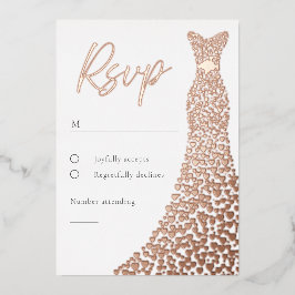 Tarjeta RSVP de Rosa de Vestido Relieve metalizado