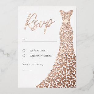 Tarjeta RSVP de Rosa de Vestido Relieve metalizado