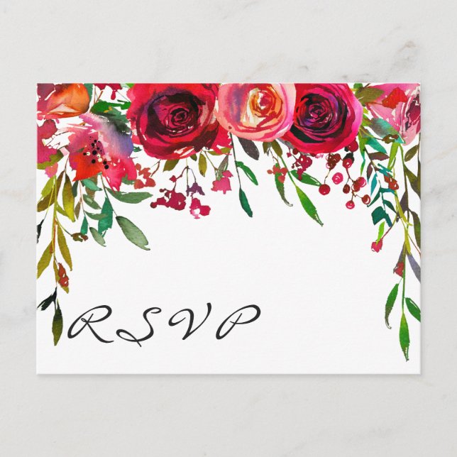 Tarjeta RSVP de rosa roja simple moderna (Anverso)