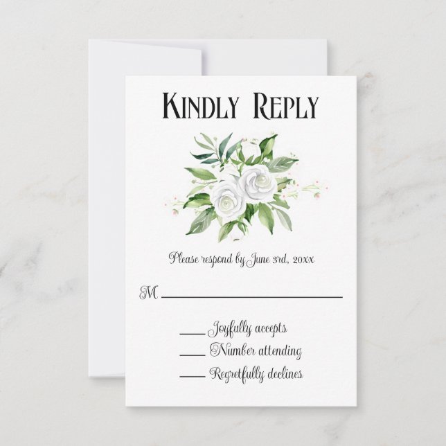Tarjeta RSVP de Rosas Blancas y Boda Respiratoria  (Anverso)
