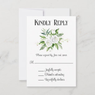 Tarjeta RSVP de Rosas Blancas y Boda Respiratoria