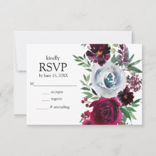 Tarjeta RSVP de Rosas Florales y Azules de Luz Gri