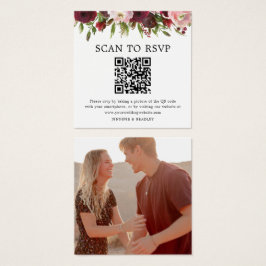 Tarjeta RSVP de Rubor Burgundy QR Code Photo Weddi