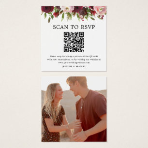 Tarjeta RSVP de Rubor Burgundy QR Code Photo Weddi