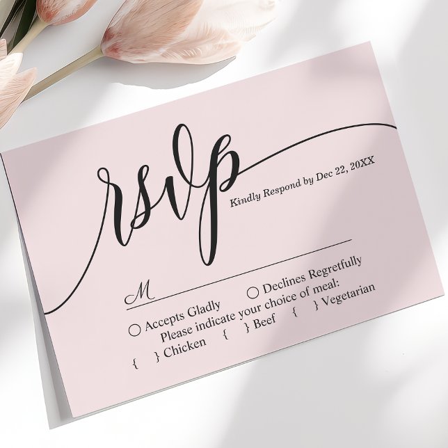 Tarjeta RSVP de Rubor Pink Simple Script Wedding (Subido por el creador)