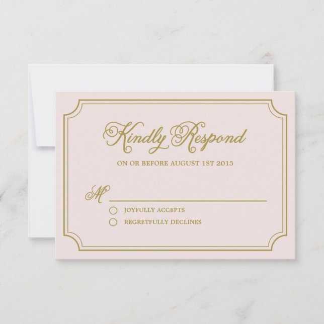 Tarjeta RSVP de Rubor y Gold Whimsical Script Wedd (Anverso)