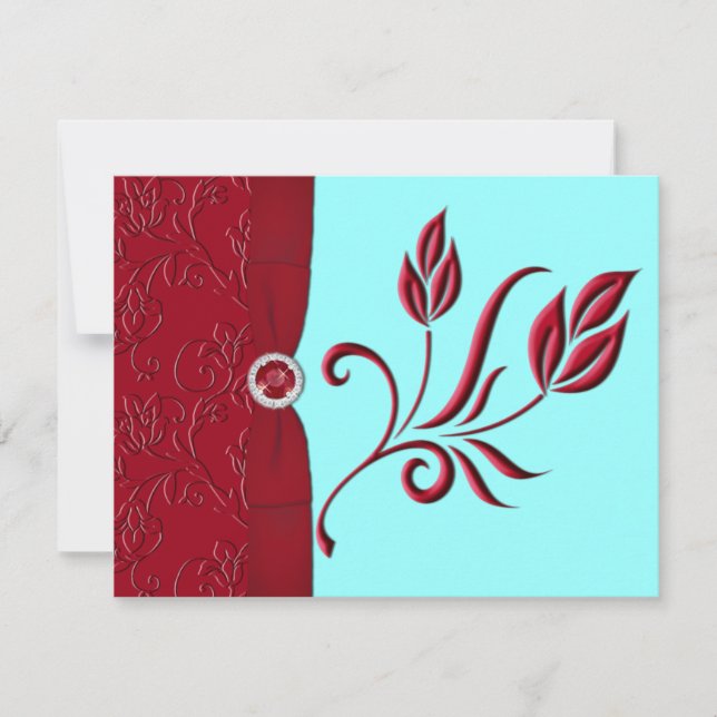 Tarjeta RSVP de Ruby Red & Aqua (Anverso)