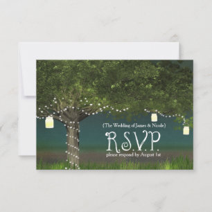 Tarjeta RSVP de Rústico Country Tree & String Ligh