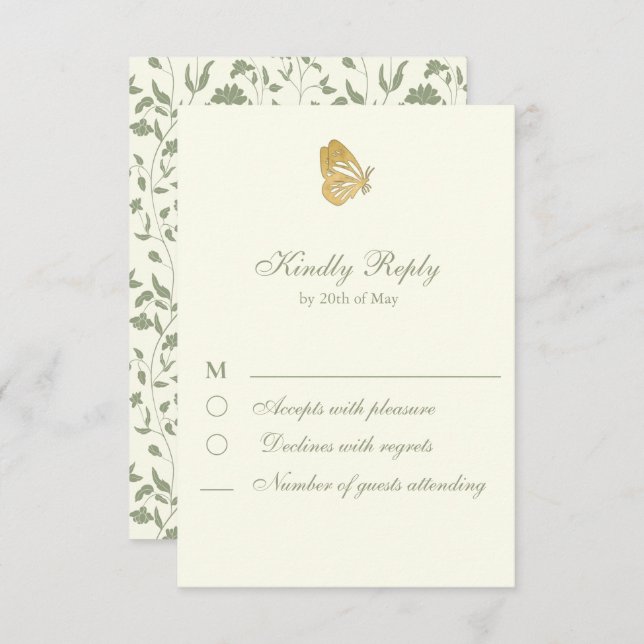 Tarjeta RSVP de sabio y crema floral de estilo vin (Anverso / Reverso)