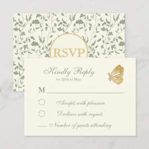 Tarjeta RSVP de sabio y crema floral de estilo vin