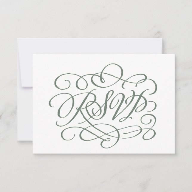 Tarjeta RSVP de Sage Green Calligraphy Boda de com (Anverso)