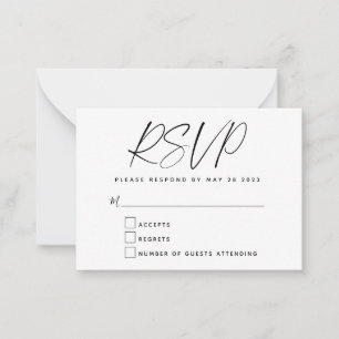 Tarjeta RSVP de script blanco negro simple de pres
