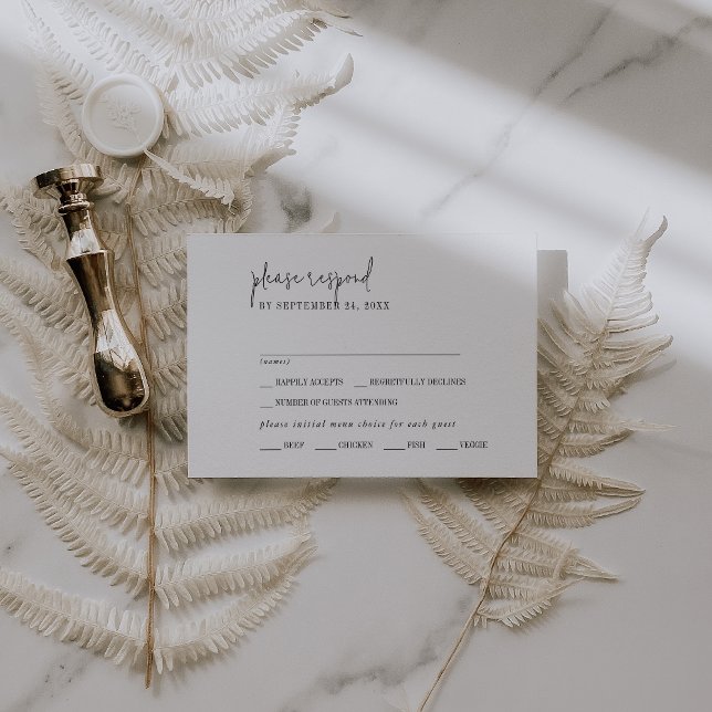 Tarjeta RSVP de selección de menú en blanco y negr (Subido por el creador)