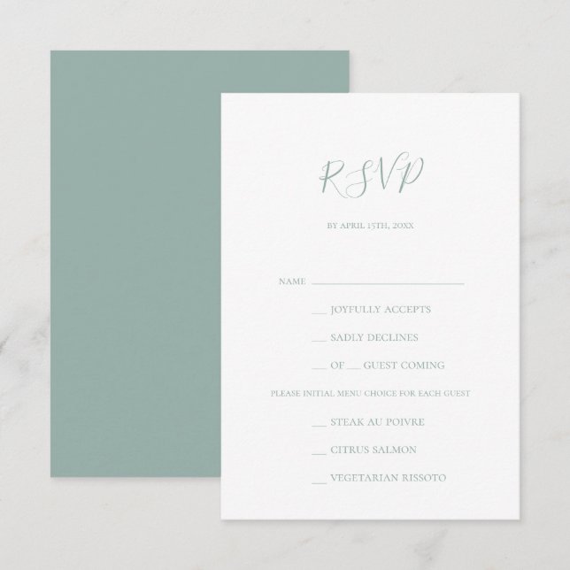 Tarjeta RSVP de selección de menú verde Sage (Anverso / Reverso)