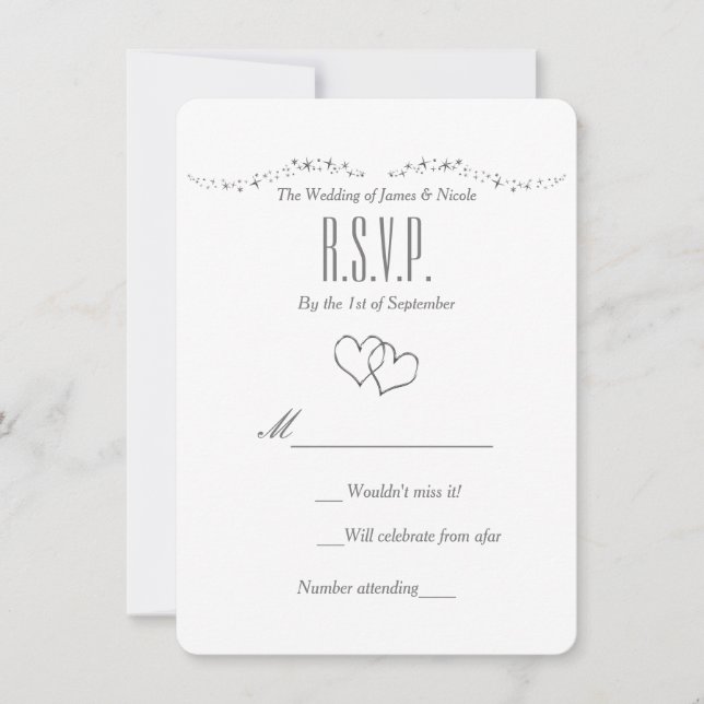 Tarjeta RSVP de Silver Hearts & Sparkle Wedding (Anverso)