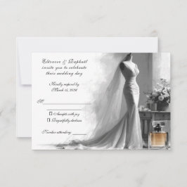 Tarjeta RSVP de sketch romántico - Novia de Vintag