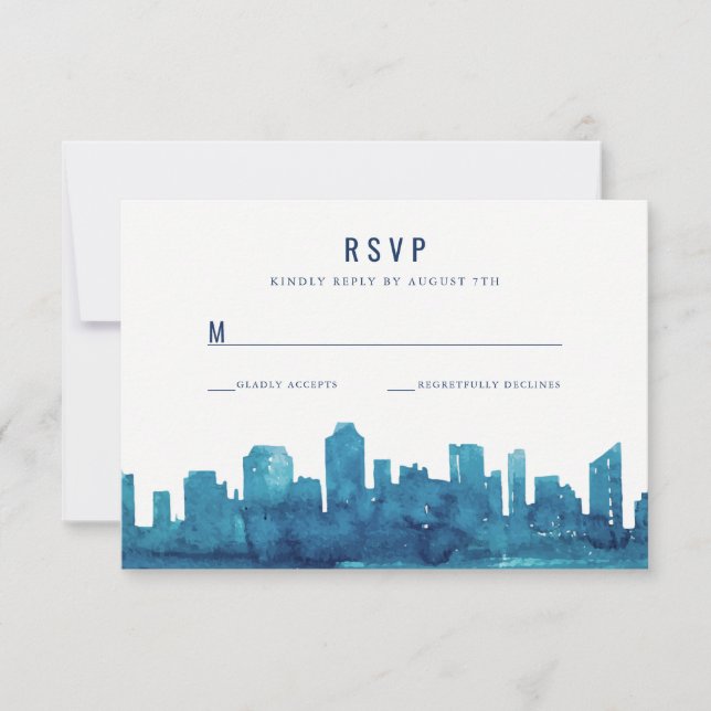 Tarjeta RSVP de Skyline de la ciudad de agua (Anverso)