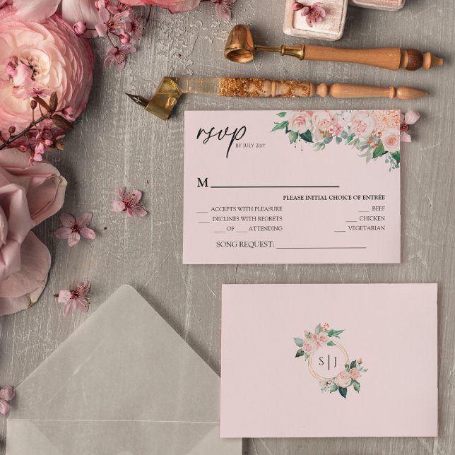 Tarjeta RSVP de solicitud de canción de Boda rosa  (Subido por el creador)