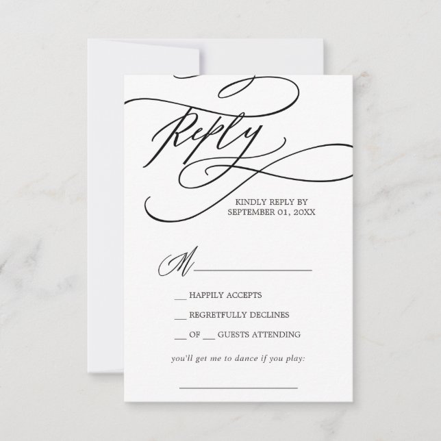 Tarjeta RSVP de solicitud de canción de caligrafía (Anverso)