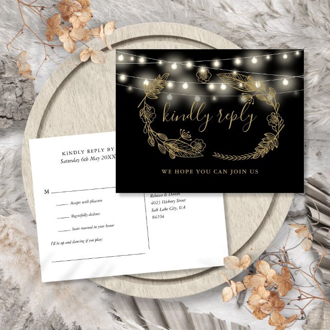 Tarjeta RSVP De Solicitud De Canción Floral De Col (Black And Gold Floral Song Request RSVP Card)