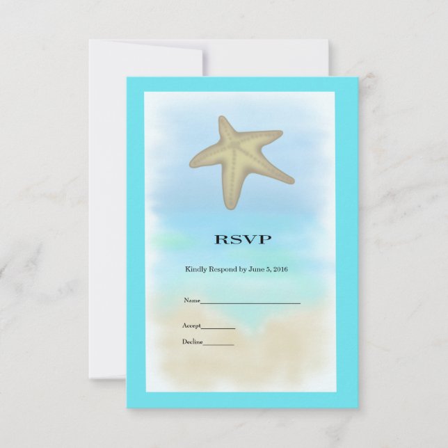 Tarjeta RSVP de Starfish Seashell Wedding (Anverso)