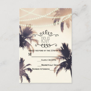 Tarjeta RSVP de Sueño Tropical Palm Trem & Lights 