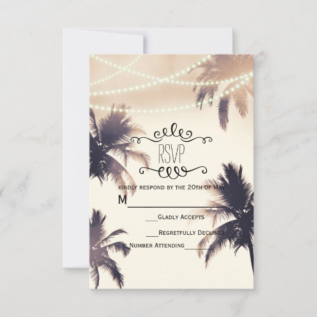 Tarjeta RSVP de Sueño Tropical Palm Trem & Lights  (Anverso)