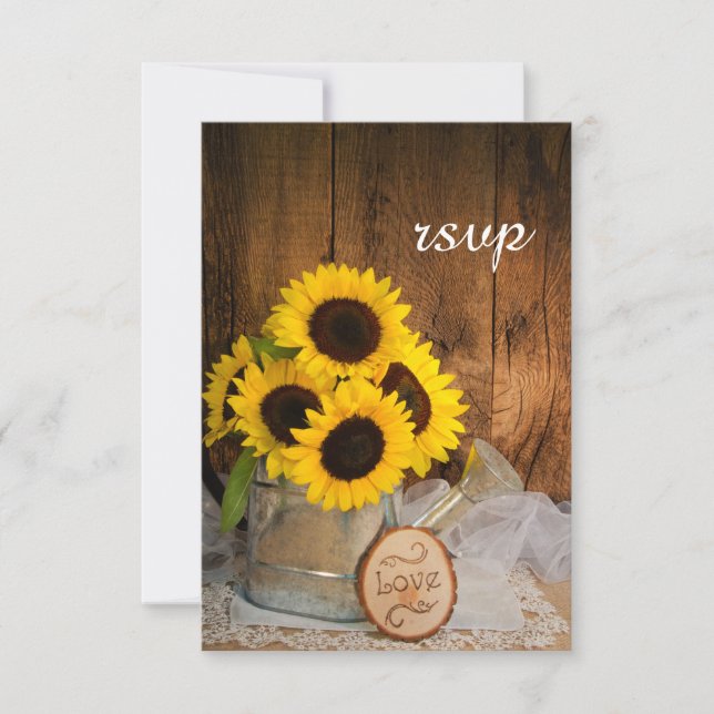 Tarjeta RSVP de Sunflowers Garden Watering Can Wed (Anverso)