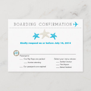 Tarjeta RSVP de tarjeta de embarque de Starfish