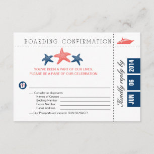 Tarjeta RSVP de tarjeta de embarque de Starfish