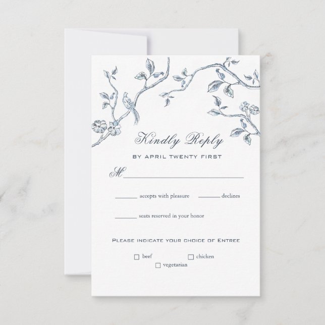 Tarjeta RSVP de tela azul y blanca (Anverso)