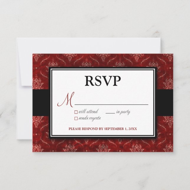 Tarjeta RSVP de terciopelo rojo aplastado (5" x 3, (Anverso)