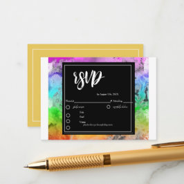 Tarjeta RSVP de tinta de alcohol arco iris con cub