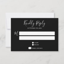 Tarjeta RSVP de tipografía de boda negra